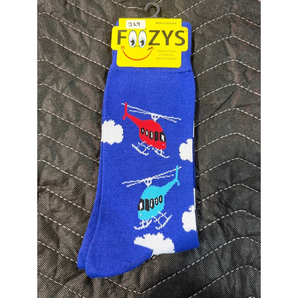 Foozys Socks Mens 10-13 Blue NWT Helicopter Cloud Novelty‎ Crew FM-33